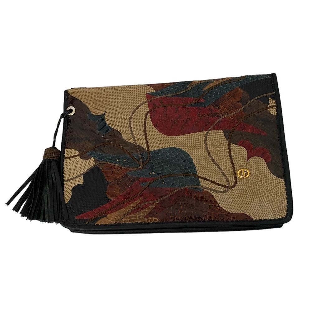 Carlo Fiori Vintage Mixed Exotic Snakeskin & Lizard Clutch Art Leather Tassel